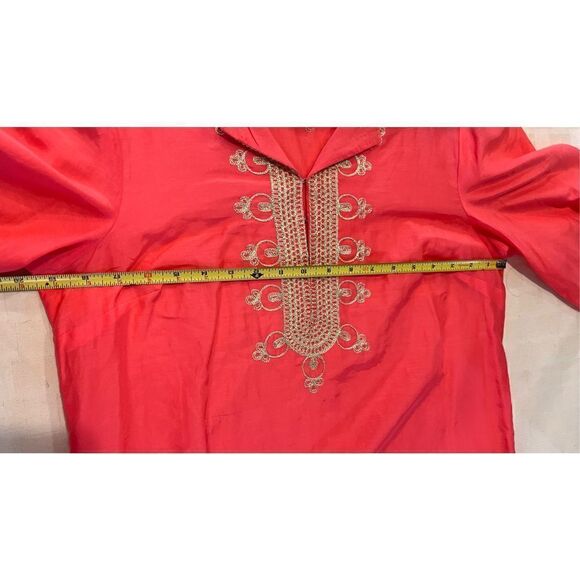 Theme Women's Silk Blend Embroidered 3/4 Sleeve Tunic Blouse Orange Size Medium - Picture 7 of 10